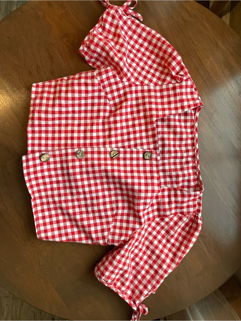 Red Gingham Button-Front Women's Blouse